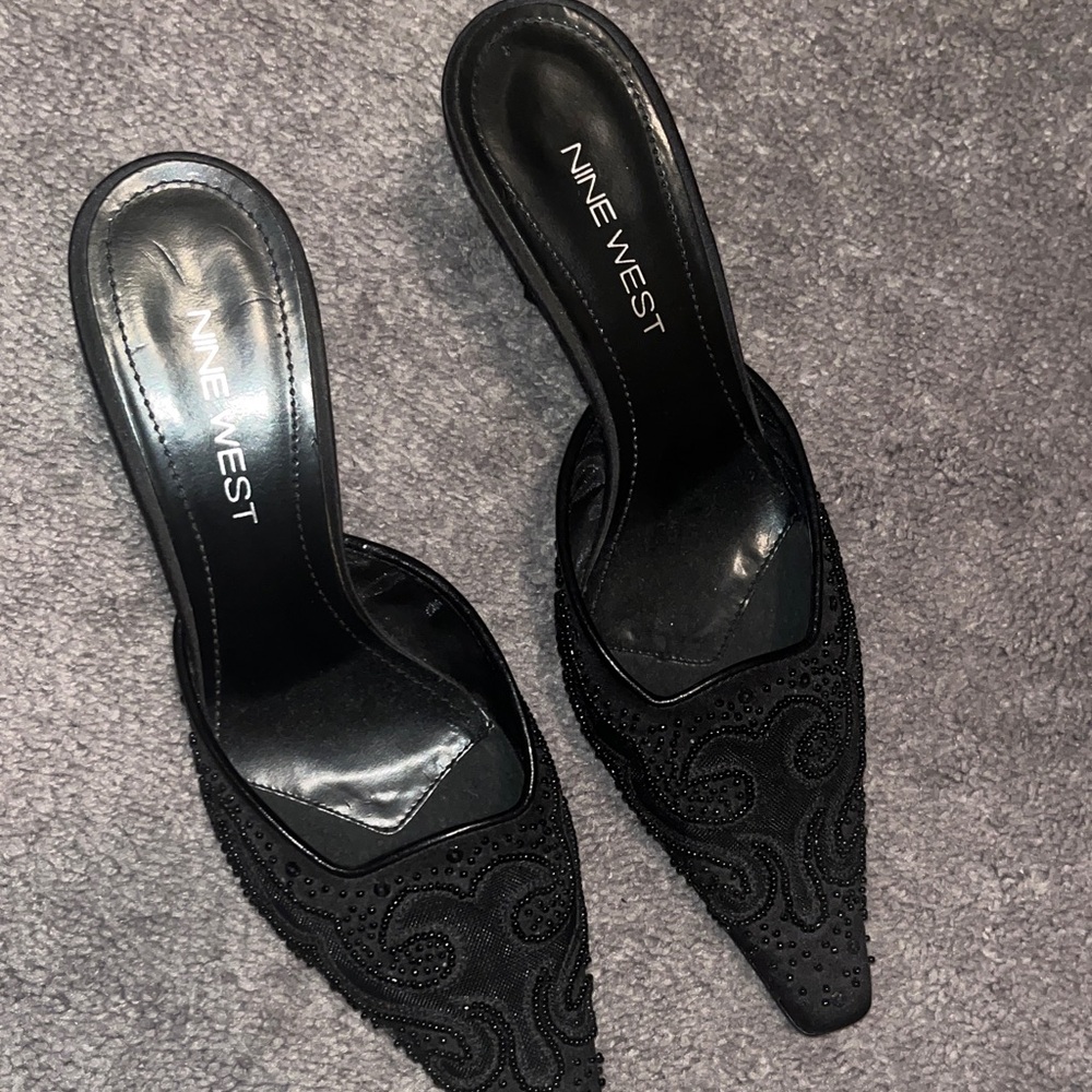 Nine West Black Embellished Mules